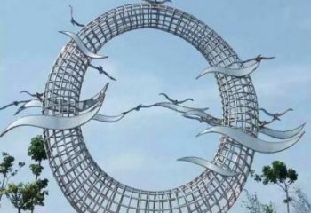 圆环大雁雕塑厂家 镂空圆环雕塑 抽象大雁雕塑