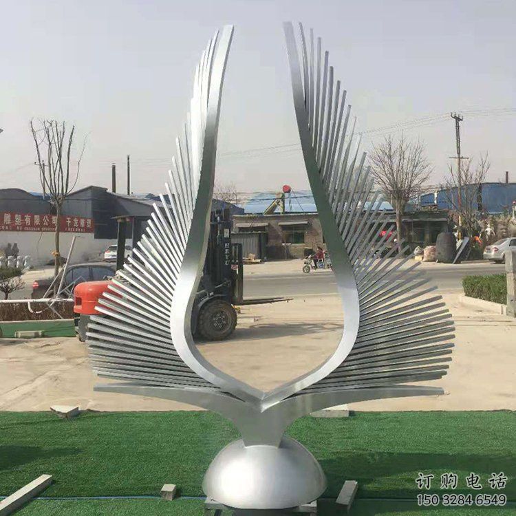抽象翅膀雕塑厂家 创意村口摆件 户外彩绘翅膀雕塑