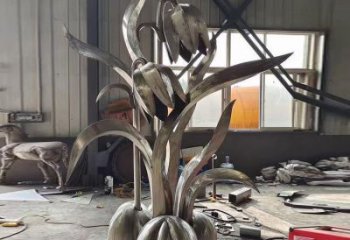 现代玉兰花雕塑厂家 大型别墅区摆件  创意不锈钢玉兰花雕塑