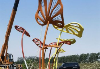 树叶雕塑厂家 镂空烤漆工艺 不锈钢植物雕塑