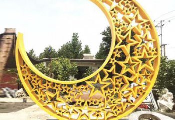 庭院月亮雕塑供应商，镀金欧式雕塑，网格形式